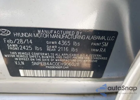 2014 Hyundai Sonata Gls из США, поврежденный, VIN 5NPEB4AC0EH906028